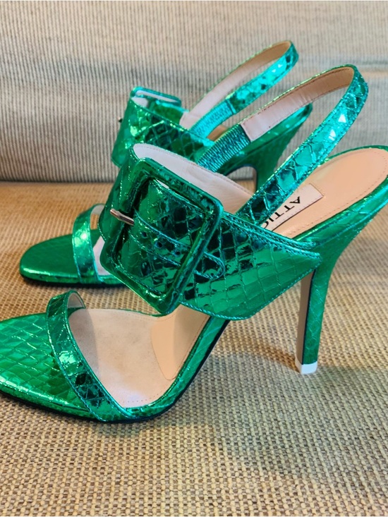 THE ATTICO Mariah Metallic Green Python Embossed Leather Sandals Size 35 / US 5 main image 1